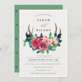 素朴フローラスタグ〔雄ジカの〕枝角カップルシャワー招待状 サンキューカード (正面/裏面)