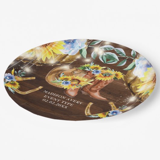 素朴フローラストリングライトを起動パーソナライズされたする ペーパープレート (アングル)