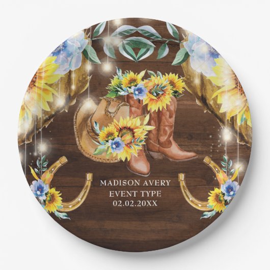 素朴フローラストリングライトを起動パーソナライズされたする ペーパープレート (正面)