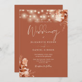 素朴フローラストリングライトテラコッタ秋の結婚式 招待状 (正面/裏面)