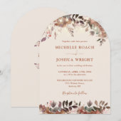 素朴フローラストリングライトモノグラム結婚アーチ 招待状 (正面/裏面)