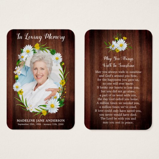 素朴フローラデイジー写真記念祈りの言葉カード (正面&裏面)