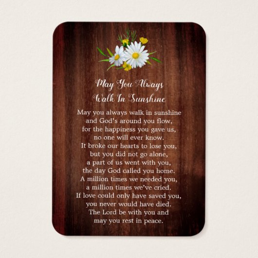 素朴フローラデイジー写真記念祈りの言葉カード (裏面)