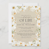 素朴フローラデイジー水の色のお祝い 招待状 (正面)