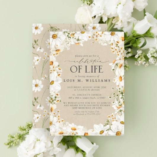 素朴フローラデイジー水の色のお祝い 招待状