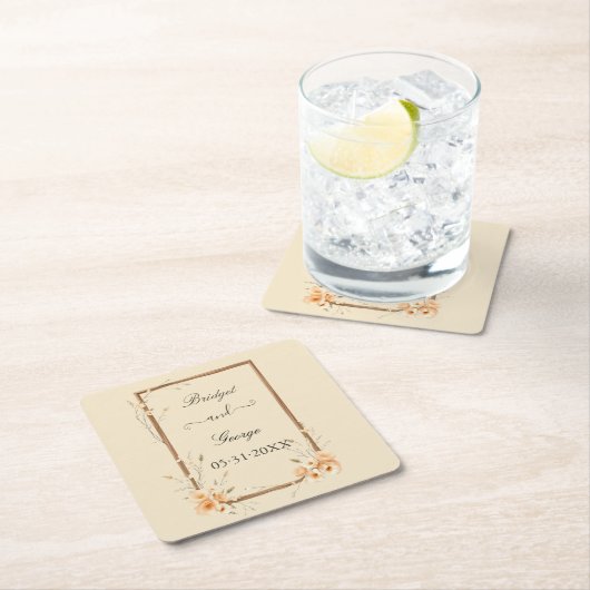 素朴フローラニュートラル結婚ズ スクエアペーパーコースター (インサイチュ)