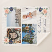 素朴フローラネイビーブルーとピーチフォトコラージュ シェルパブランケット (正面(横))