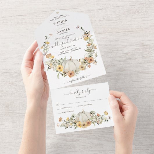 素朴フローラハーベスト秋パンプキ結婚ンのオールイン オールインワン招待状 (貼ってはがせる)