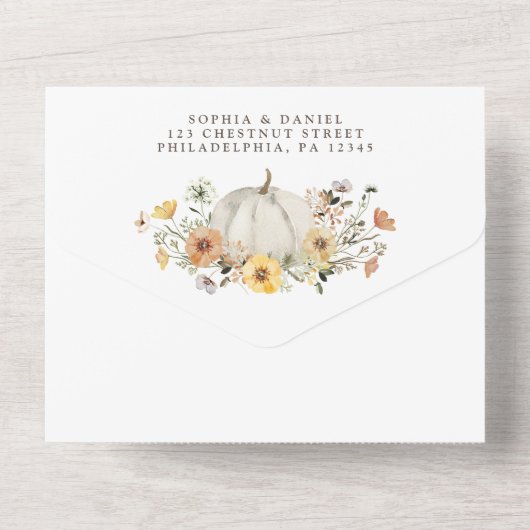 素朴フローラハーベスト秋パンプキ結婚ンのオールイン オールインワン招待状 (裏面)