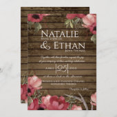 素朴フローラバラウッドバ結婚ンズ 招待状 (正面/裏面)