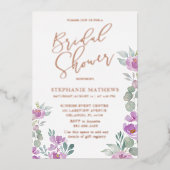 素朴フローラバラ金ゴールドブライダルシャワー 箔招待状 (正面)