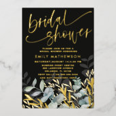 素朴フローラバラ金ゴールドブライダルシャワー 箔招待状 (正面)