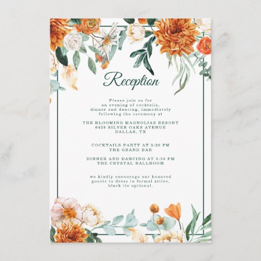 素朴フローラバーントオレンジ秋の結婚式披露宴 エンクロージャーカード (正面)