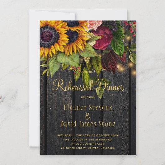 素朴フローラバーン秋の結婚式リハーサル 招待状 (正面)