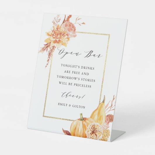 素朴フローラパンプキン金ゴールドフレ結婚ームの開いたバー 台座サイン (正面)