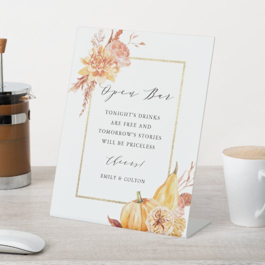 素朴フローラパンプキン金ゴールドフレ結婚ームの開いたバー 台座サイン (インサイチュ)