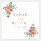 素朴フローラパーソナライズされた結婚植物薬 スクエアシール (正面)