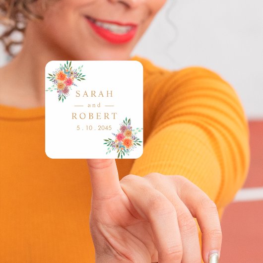 素朴フローラパーソナライズされた結婚植物薬 スクエアシール