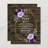 素朴フローラパープルと金ゴールドのメ結婚ニュー・カード (正面/裏面)