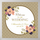 素朴フローラピンクと金ゴールド歓迎結婚の ポスター (正面)