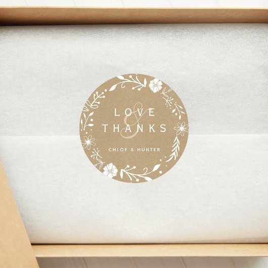 素朴フローラフェイククラフト結婚の感謝 ラウンドシール