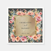 素朴フローラフレームセージ結婚グリーン スタンダードカクテルナプキン (正面)