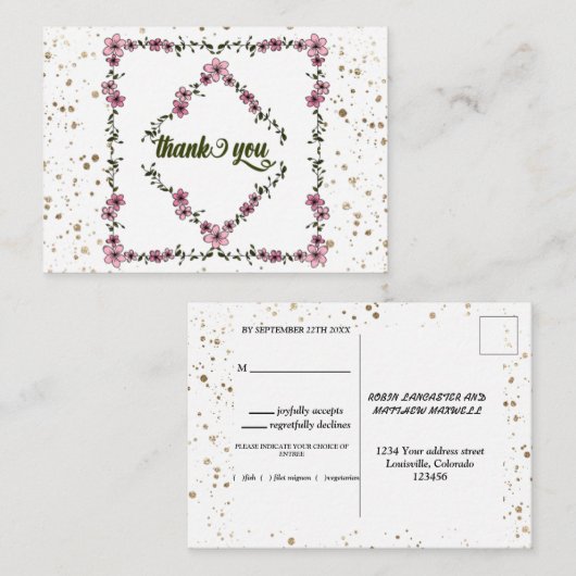 素朴フローラフレームモダンパターンスクリプト エンクロージャーカード (正面/裏面)