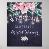 素朴フローラブライダルシャワー海軍ウェルカムサイン ポスター (正面)