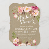 素朴フローラブライダルシャワー/クラフト紙テクスチャ 招待状 (正面/裏面)