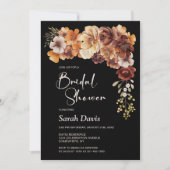 素朴フローラブラックブライダルシャワー 招待状 (正面)