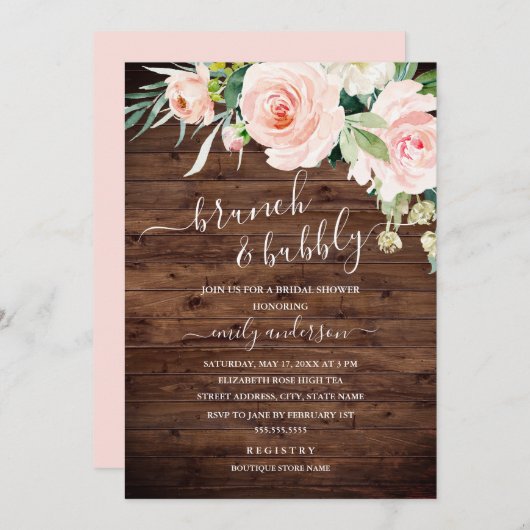素朴フローラブランチと泡立ちブライダルシャワー 招待状 (正面/裏面)