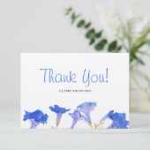 素朴フローラブルー結婚フラワーズ サンキューカード (スタンド正面)