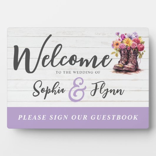 素朴フローラブーツフ結婚ァームズウェルカムゲストブック フォトプラーク (正面)