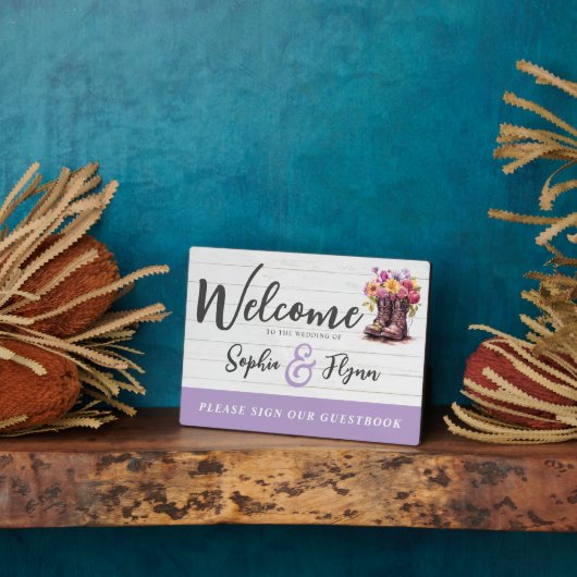 素朴フローラブーツフ結婚ァームズウェルカムゲストブック フォトプラーク (側面)