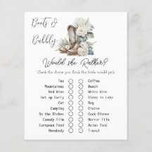 素朴フローラブーツブライダルシャワーゲームカード