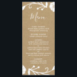 素朴フローラボタニカルリースクフェイクラフト結婚ズ メニュー<br><div class="desc">この結婚メニューは、茶色のクラフト紙の背景に素朴なフローラ植物性の白いフェイクリースを備えている。</div>