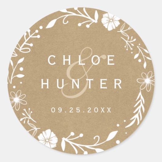 素朴フローラボタニカルリースクフェイクラフト結婚ズ ラウンドシール (正面)