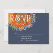 素朴フローラボホ水彩野花結婚の 出欠カード (正面)