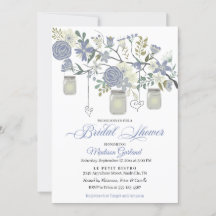 素朴フローラメイソン・ジャー・ブライダル・シャワーの招待