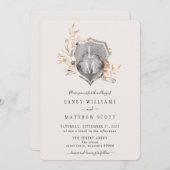 素朴フローラモノグラム結婚クレスト 招待状 (正面/裏面)