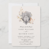 素朴フローラモノグラム結婚クレスト 招待状 (正面)