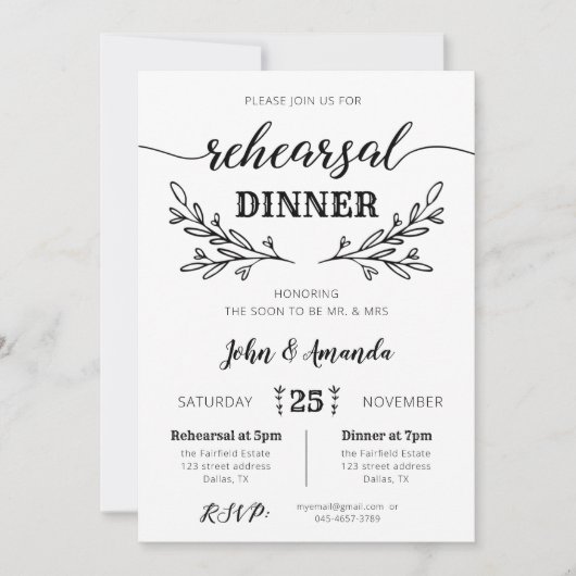 素朴フローラリハーサルディナー招待状 招待状 (正面)