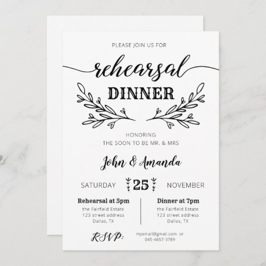 素朴フローラリハーサルディナー招待状 招待状 (正面/裏面)