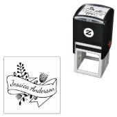 素朴フローラリボンのバパーソナライズされたッジ名 セルフインキングスタンプ (インサイチュ)