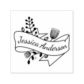 素朴フローラリボンのバパーソナライズされたッジ名 セルフインキングスタンプ (デザイン)