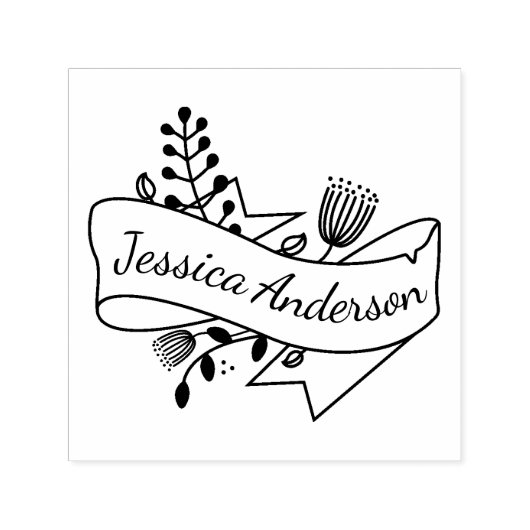 素朴フローラリボンのバパーソナライズされたッジ名 セルフインキングスタンプ (デザイン)