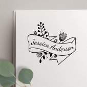 素朴フローラリボンのバパーソナライズされたッジ名 セルフインキングスタンプ