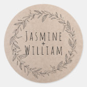 素朴フローラリースクラフト紙パーソナライズされた ラウンドシール (正面)
