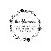 素朴フローラリースファミリ名差出人住所 ラバースタンプ (インプリント)