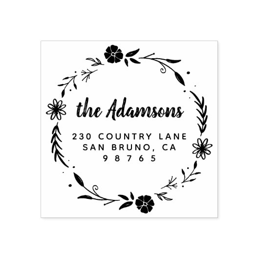 素朴フローラリースファミリ名差出人住所 ラバースタンプ (インプリント)